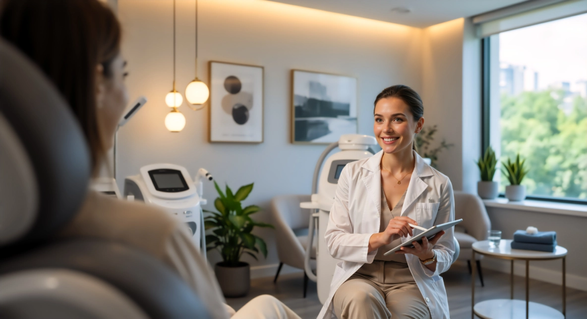 Patient meeting with a KDR provider for an ultrasound consultation